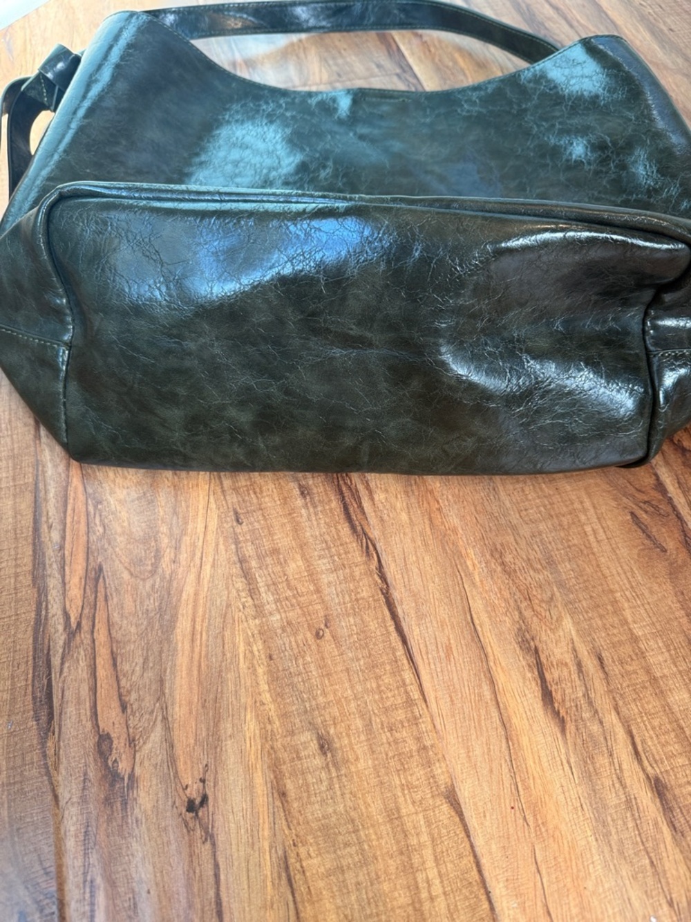 Anthropologie Tote Rowan Slouchy Dark Green Polyurethane Shoulder Bag / Purse - Picture 6 of 6